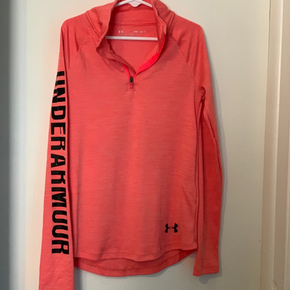 Orange youth long sleeve UA zip.